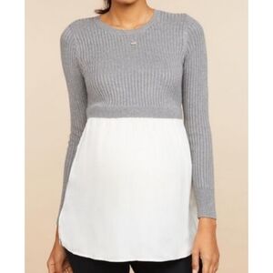 Motherhood Maternity Babydoll Mixed Media sweater Gray Size XL